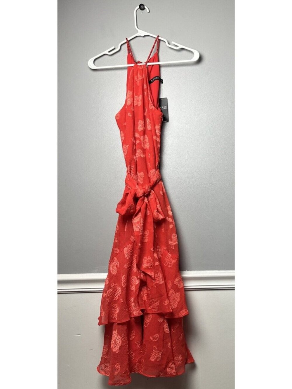 NWT Lauren Ralph Lauren Womens Red Floral Sleeveless Halter Neck Dress Size 2